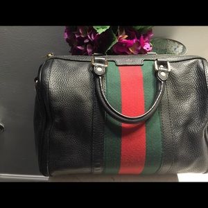 Authentic Black/Grosgrain Gucci Boston Satchel